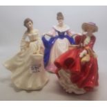 Royal Doulton lady figures to include Top o' the Hill Hn1834 together with Sarah HN3308 and Spring