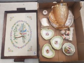 A mixed collection of items to include Oak tray Oriental silk picture under glass together with