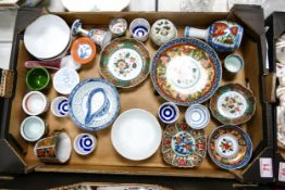 A mixed collection of decorative 20th Oriental plates , pin trays, tea bowls etc