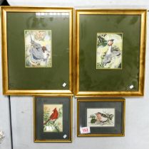 Four Framed Cash Woven Picture of Birds, largest 33cm x 27cm(4)