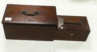 19th Century Distressed Tea Caddy & similar handled box, length of largest 33cm(2)