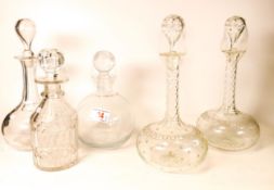 A collection of Edwardian & later quality cut glass decanters , tallest 28cm (5)