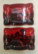 Two Royal Doulton Flambe small shaped trays, one signed Noke, one initialled FM (2).