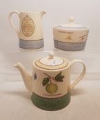 Wedgwood Sarah's Garden pattern 3 piece tea service consisting of a small teapot, lidded sugar