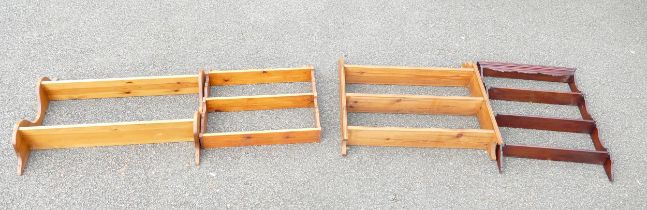 Three Hanging Plate Racks and one similar small bookcase to include three light and one dark stianed