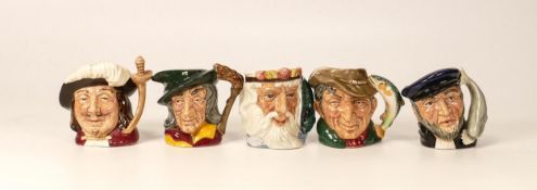 Royal Doulton miniature character jugs to include Neptune D6555, Poacher D6515, Pied Piper D6514,