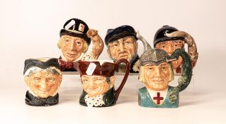 Royal Doulton Small Character Jugs Mad Hatter D6602, Gone Away D6538, Old Charlie D5527, Capt Ahab