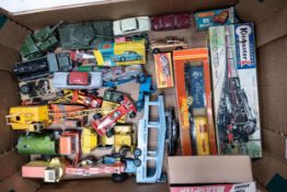 A mixed collection of Play Worn Dinky Corgi , Matchbox, Rosebud & similar model toy cars & vehicles