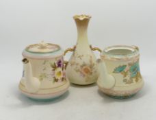 Carlton blush ware Teapots & Vase Floral decoration, by Wiltshaw & Robinson, C1900, all with issues