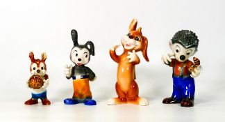 Four comical Goebel figures to include two rabbits, a squirrel and a hedghog with bee