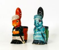 Two Beswick comical bunny match stick holder 665. (hairline crack to the brown one)