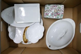 A collection of Shelley to include oval lidded hot bacon dish, trefoil dish, open veg, cheese dish