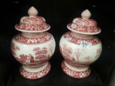 A pair of Spode pink tower Ginger Jars (28cm height)