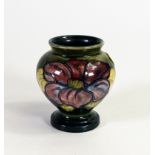 Moorcroft Clematis vase , paper sticker potters to the late Queen Mary to base. Height 9cm