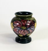 Moorcroft Clematis vase , paper sticker potters to the late Queen Mary to base. Height 9cm