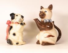 Wood & Similar Novelty Teapots of Dog & Cat, tallest 24cm(2)