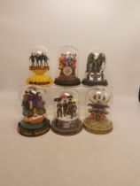 Six Franklin Mint Decorative Beatles Figures in glass domes 'Beatles '65', 'Abbey Road', 'Help!', '