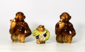 Two Beswick Monkey smoking a pipe 1049 together with a comical monkey band Saxophone player 1258 (3)