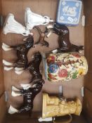 A mixed collection of ceramic items to include Coopercraft horses, small Royal Doulton lady figures,