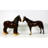 Beswick 818 brown shire together with Royal Doulton mare (2)