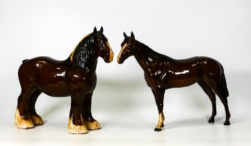 Beswick 818 brown shire together with Royal Doulton mare (2)