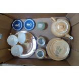 An Oriental Unity branded part tea set, together Wedgwood jasperware items (1 tray).