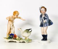 Karl Ens porcelain figure of Girl with Goose together with another continental figure of girl