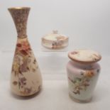 Carlton blush ware Lidded Pots with Floral decoration, by Wiltshaw & Robinson, C1900, height of