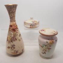 Carlton blush ware Lidded Pots with Floral decoration, by Wiltshaw & Robinson, C1900, height of