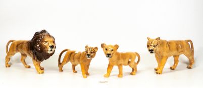 Beswick Lion family comprising Lion 2089 , Lioness 2097 and cub 2098 and 2097 (4)