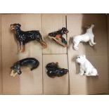 Beswick dogs to include Rottweiler puppies x2, Rottweiler standing, seated Bulldog, seated