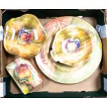 Royal Winton handpainted fruit design items to include small footed comport, plate, lidded box and