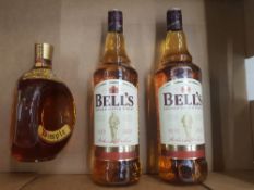 Two 1L bottles of Bells Whisky together with a vintage bottle of Dimple Delux Scotch Whisky (3)