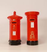 Two unmarked Ceramic Moneyboxes in the form of Postboxes, monogrammed VR (Victoria Regina) and