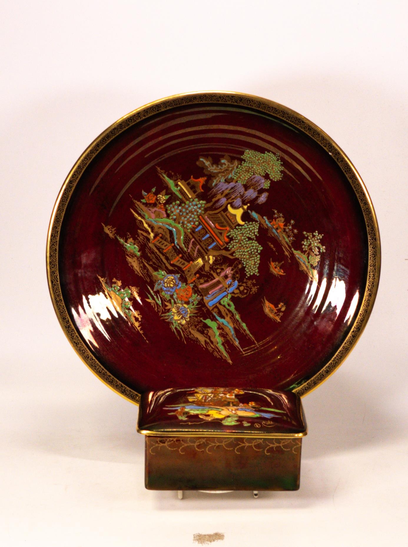 Devon Rouge Crown Devon rouge royalle Galleon lidded box together with Mikado ...