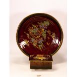 Crown Devon rouge royalle Galleon lidded box together with Mikado shallow bowl. Diameter of bowl