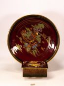 Crown Devon rouge royalle Galleon lidded box together with Mikado shallow bowl. Diameter of bowl