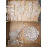 Crystal Spirit decanter, crystal claret jug with stopper, cut glass fruit bowl together with a