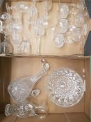 Crystal Spirit decanter, crystal claret jug with stopper, cut glass fruit bowl together with a
