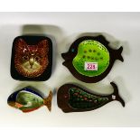Four Beswick Dishes, stylised fish and whale examples together with cat dish 2236 and fish dish 1304