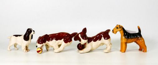 Four Beswick dogs to include Lakeland Terrier 2448, Cocker Spaniel 1754, Caught it 2951 and Juggling