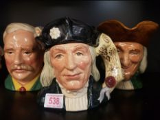 Royal Doulton Large Character Jugs Christopher Columbus D6891, H.G Wells & Vicar of Bray(hairlines