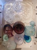 A collection of glass to include dressing table set, Caithness vases, frosted decanter etc ( 1 tray)