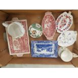 A mixed collection of ceramic items to include Spode pink tower trays, italian pattern rectangular