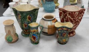 A collection of Beswick & Similar Mottled Art Deco Vases & Jugs, tallest 27cm(6)