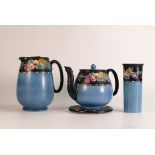 Shelley teapot and stand,l lidded hot water jug and vase. Pattern 9545 ( 4 pieces)