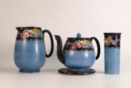 Shelley teapot and stand,l lidded hot water jug and vase. Pattern 9545 ( 4 pieces)