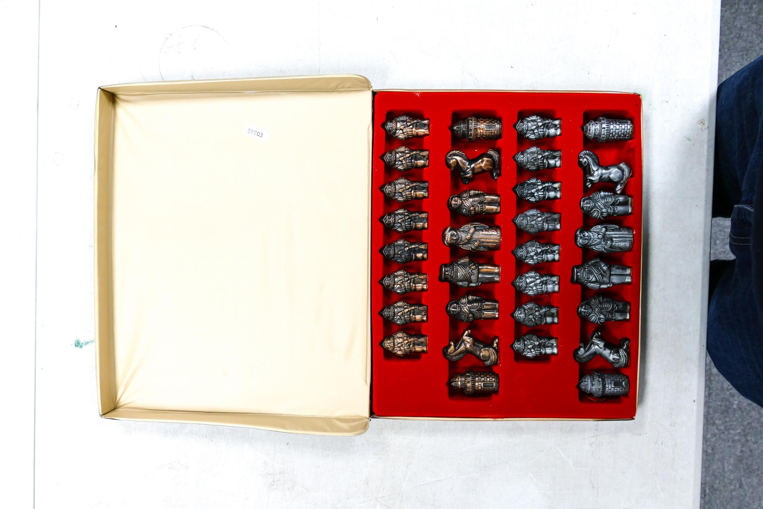 Medieval Theme Cased Metal Chess set, height of king 6.5cm