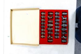 Medieval Theme Cased Metal Chess set, height of king 6.5cm