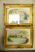 Two Porcelain Plaques painted with lake landscapes. (both a/f)